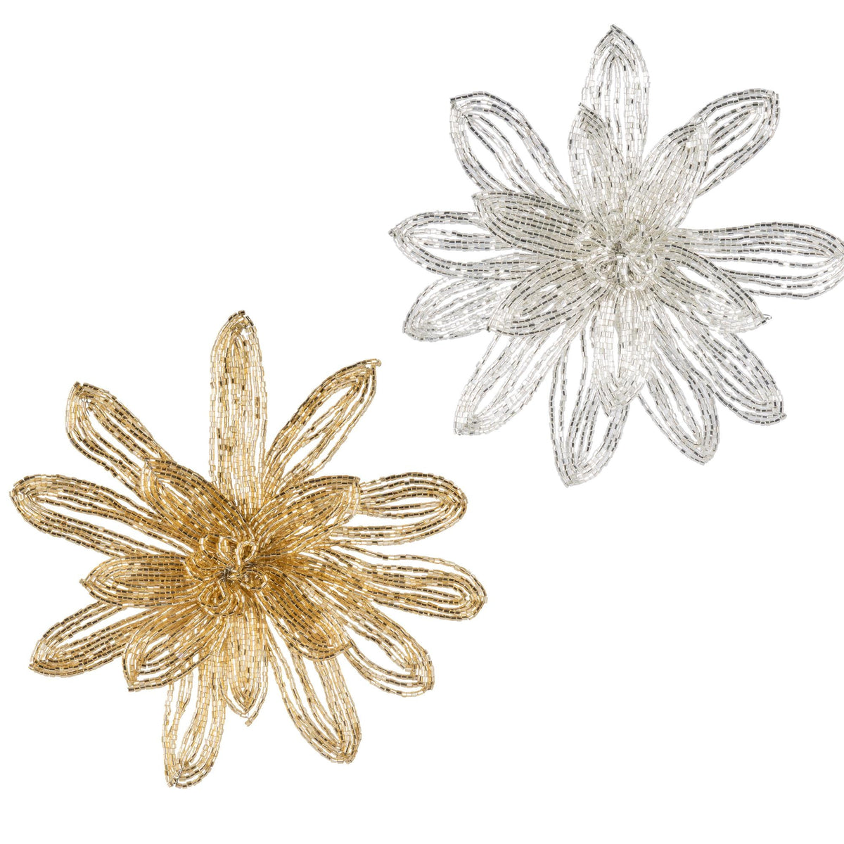 4" Beaded Glass Flower Ornament Clip, 2 Asst