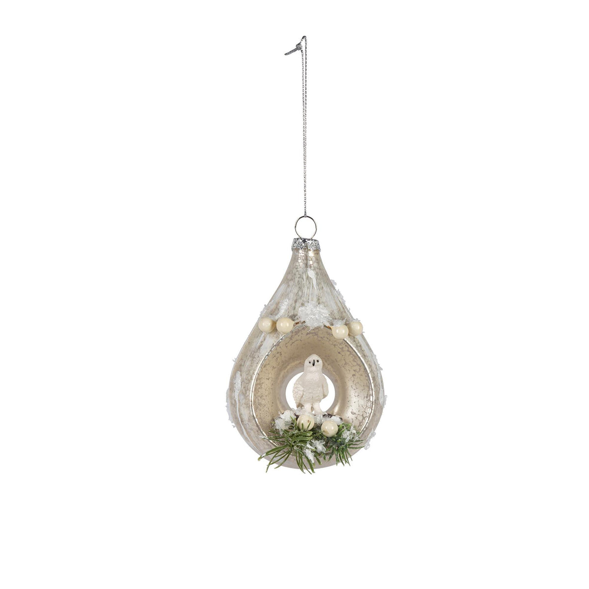 5"H Glass Drop Ornament w/ Bird