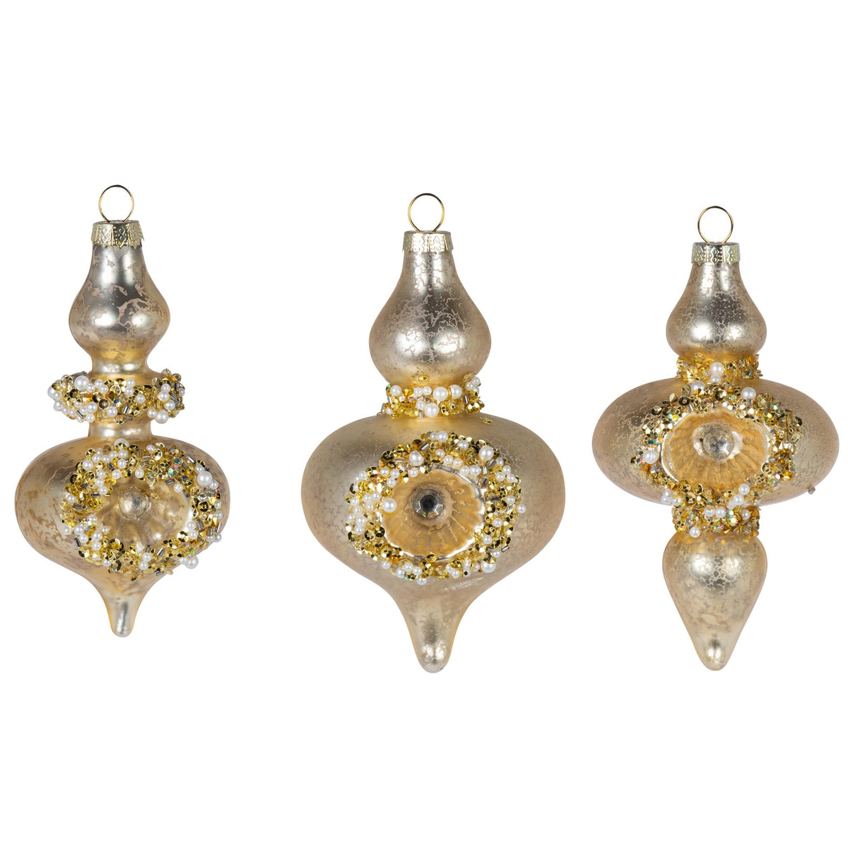 5" Glass Finial Shape Ornament, 3 Asst