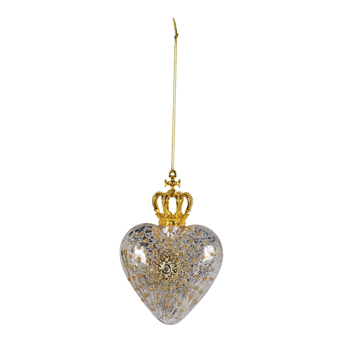 4" Silver Heart with Gold Crown Glass Ornament