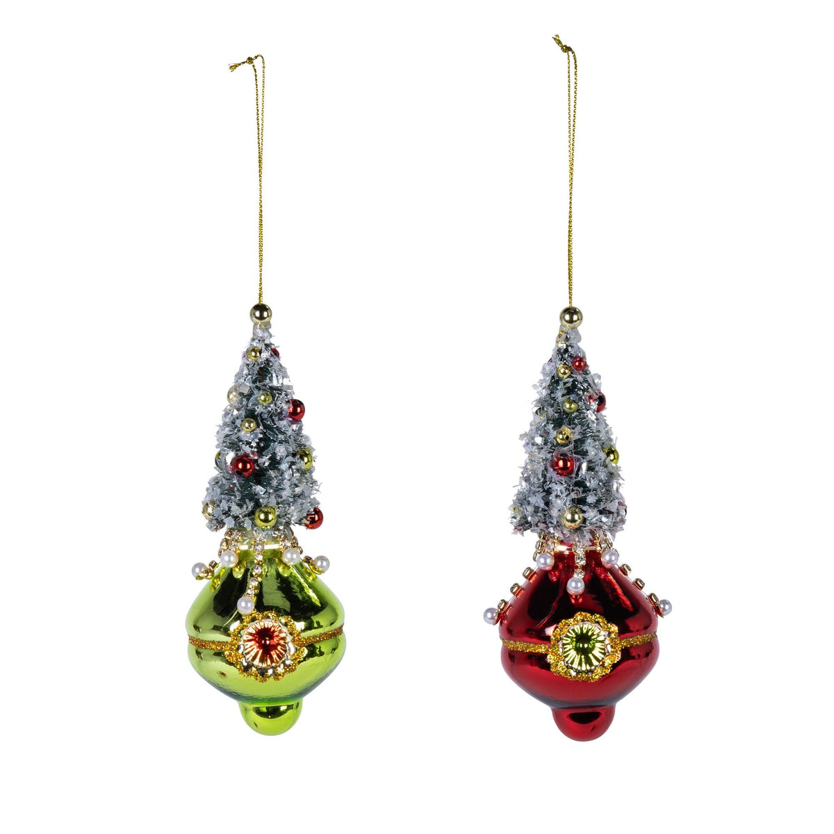 5.5"H Glass Reflector Ornament with Tree, 2 Asst