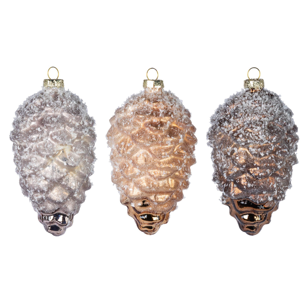 5.25"H Glass Pinecone Ornament with Icy Finish, 3 Asst