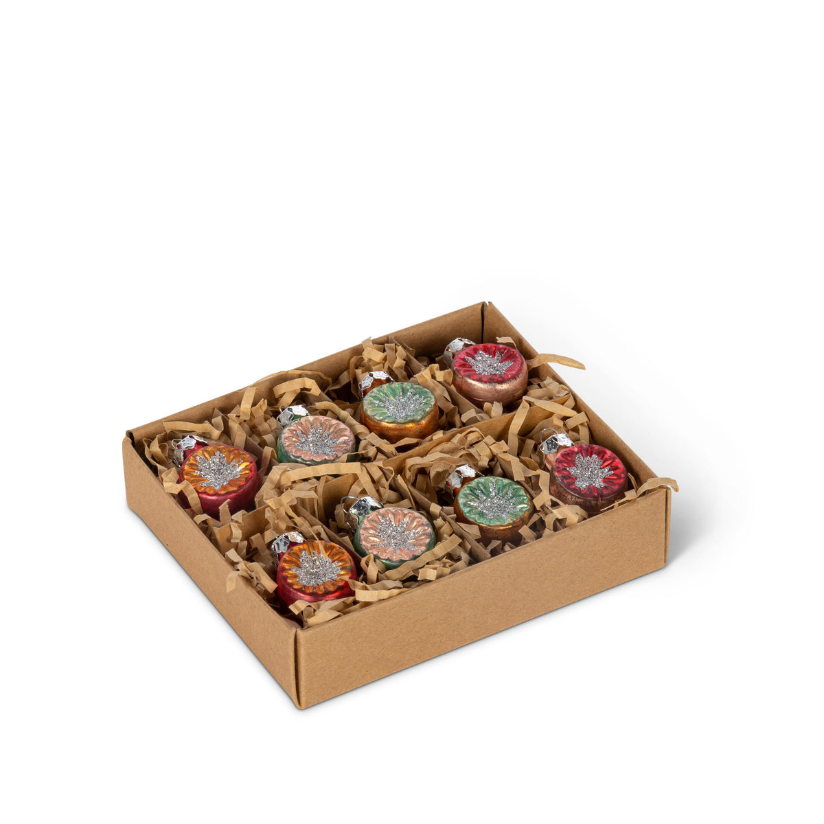 Mini Glass Reflector Ornaments, Boxed Set of 8, 1"H