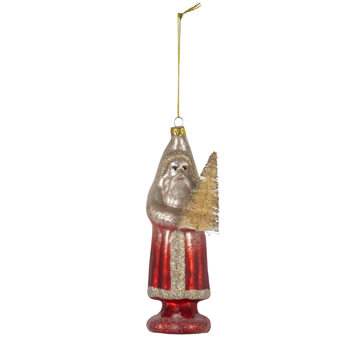 6.5" Glass Santa with Tree Ornament