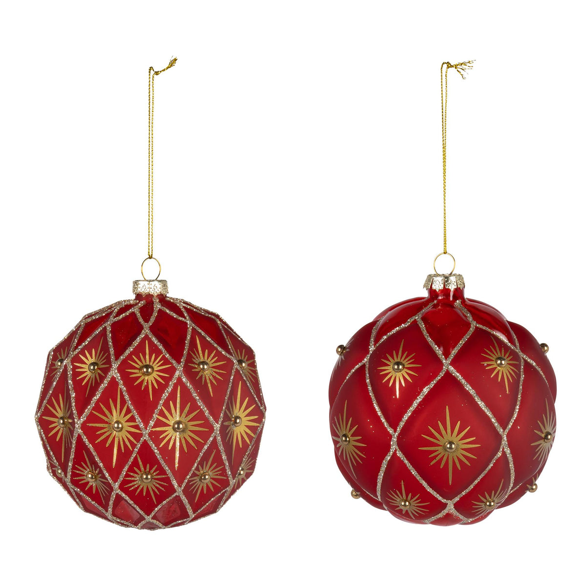 4" Diamond Pattern Glass Ornament, 2 Asst