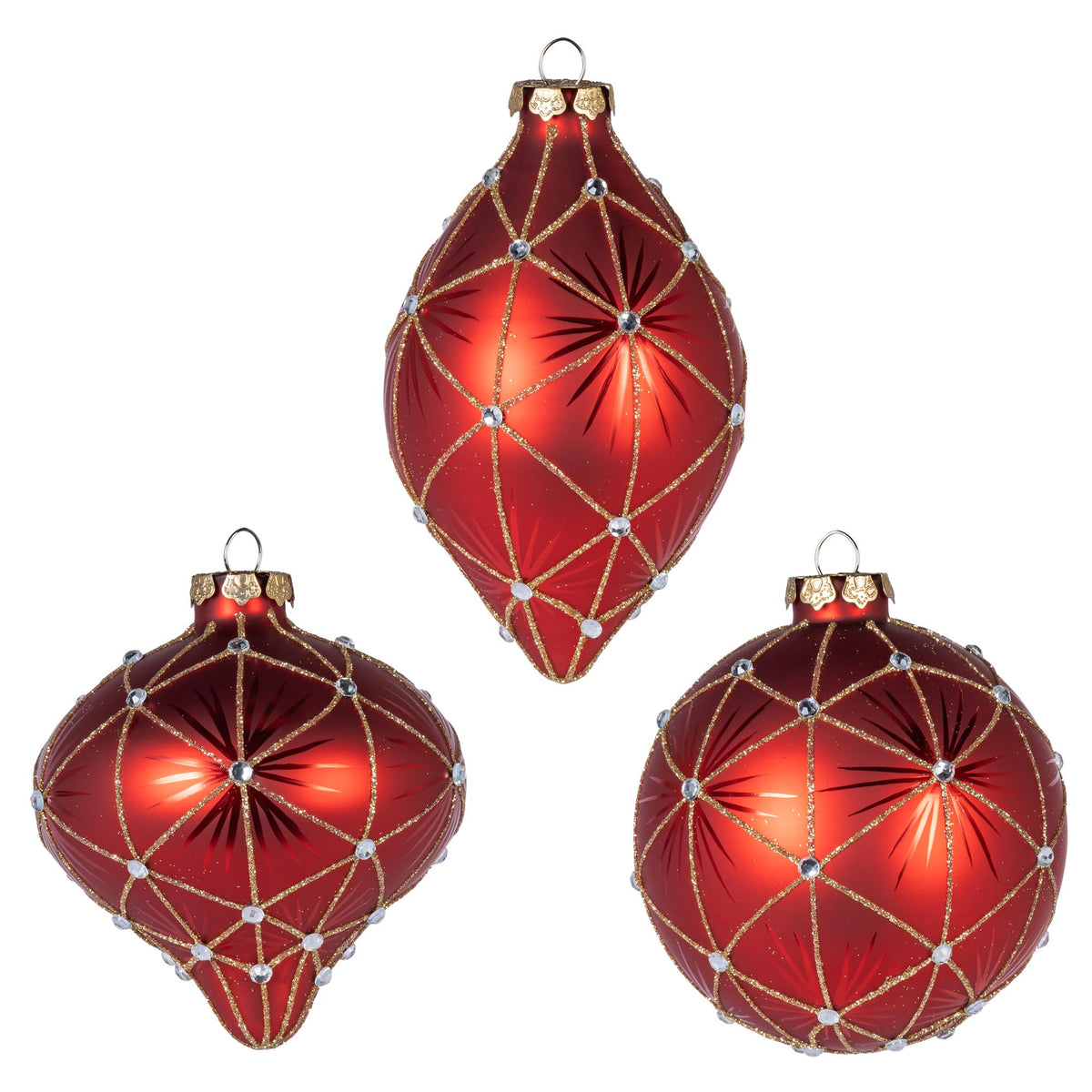 4.25"H Red Glass Ornament, 3 Asst