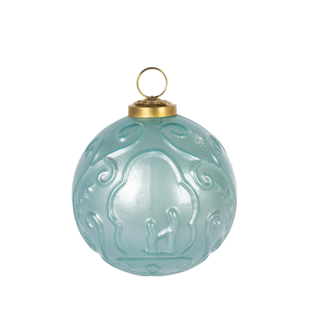 4" Light Blue Embossed Scroll Glass Ornament