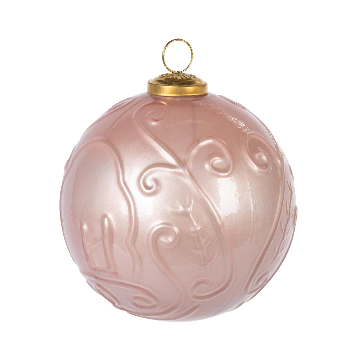 5" Pink Embossed Scroll Glass Ornament