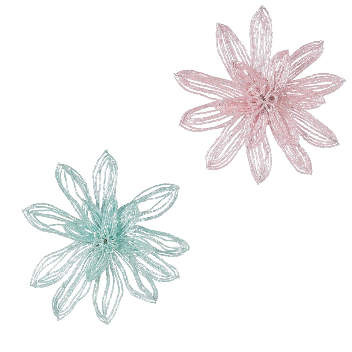6" Beaded Glass Flower Ornament Clip, 2 Asst