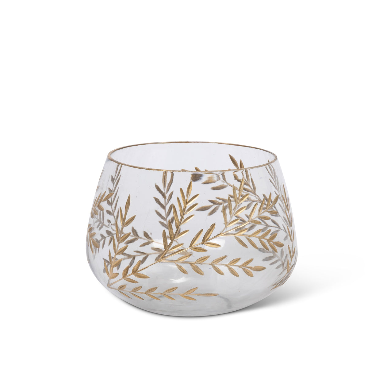 Etched Gold Glass Candle Holder, 6.25"D