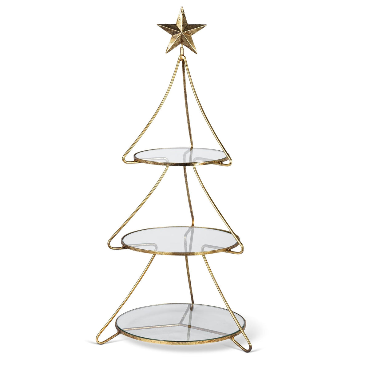 Metal Tree Shape Stand with Glass Shelves, 24"H