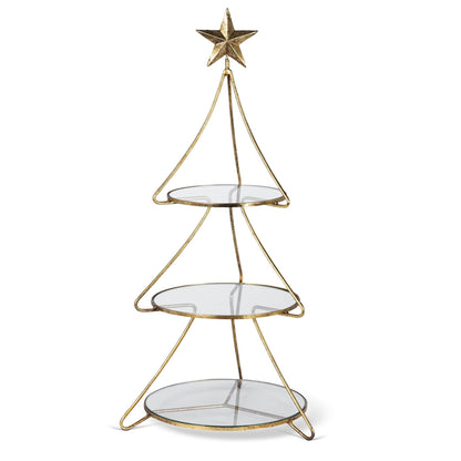 Metal Tree Shape Stand with Glass Shelves, 24"H