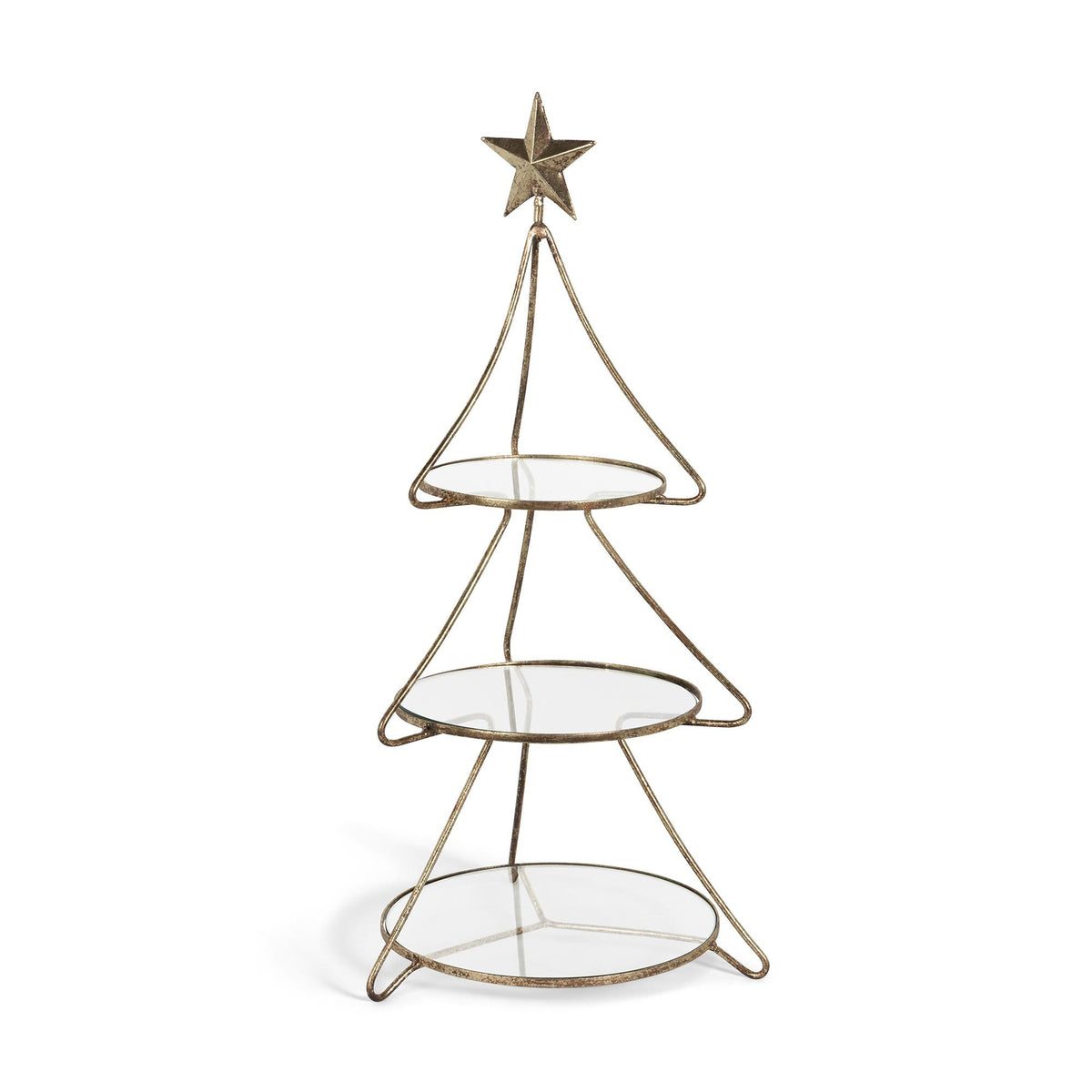 Metal Tree Shape Stand with Glass Shelves, 24"H