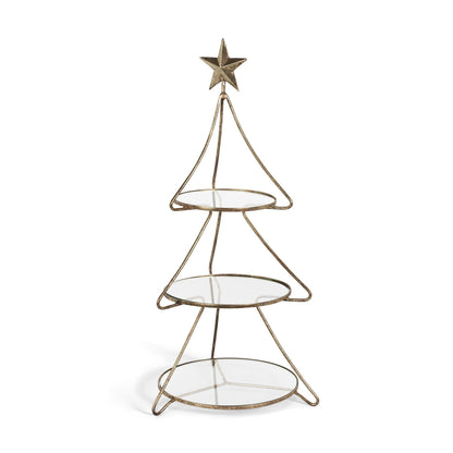 Metal Tree Shape Stand with Glass Shelves, 24"H