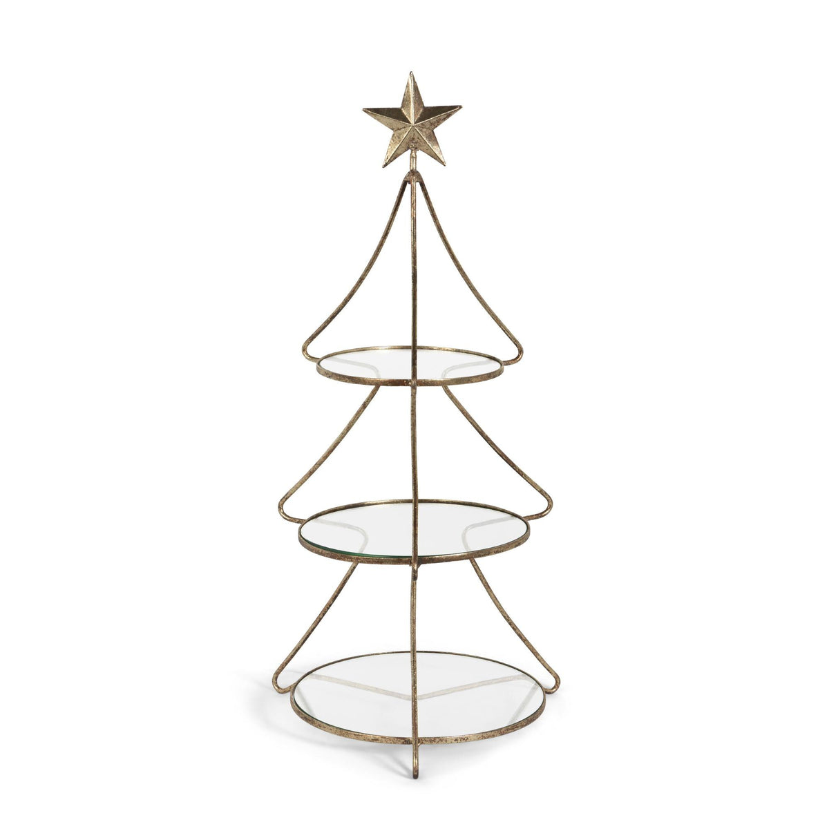 Metal Tree Shape Stand with Glass Shelves, 24"H