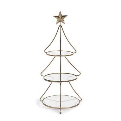 Metal Tree Shape Stand with Glass Shelves, 24"H