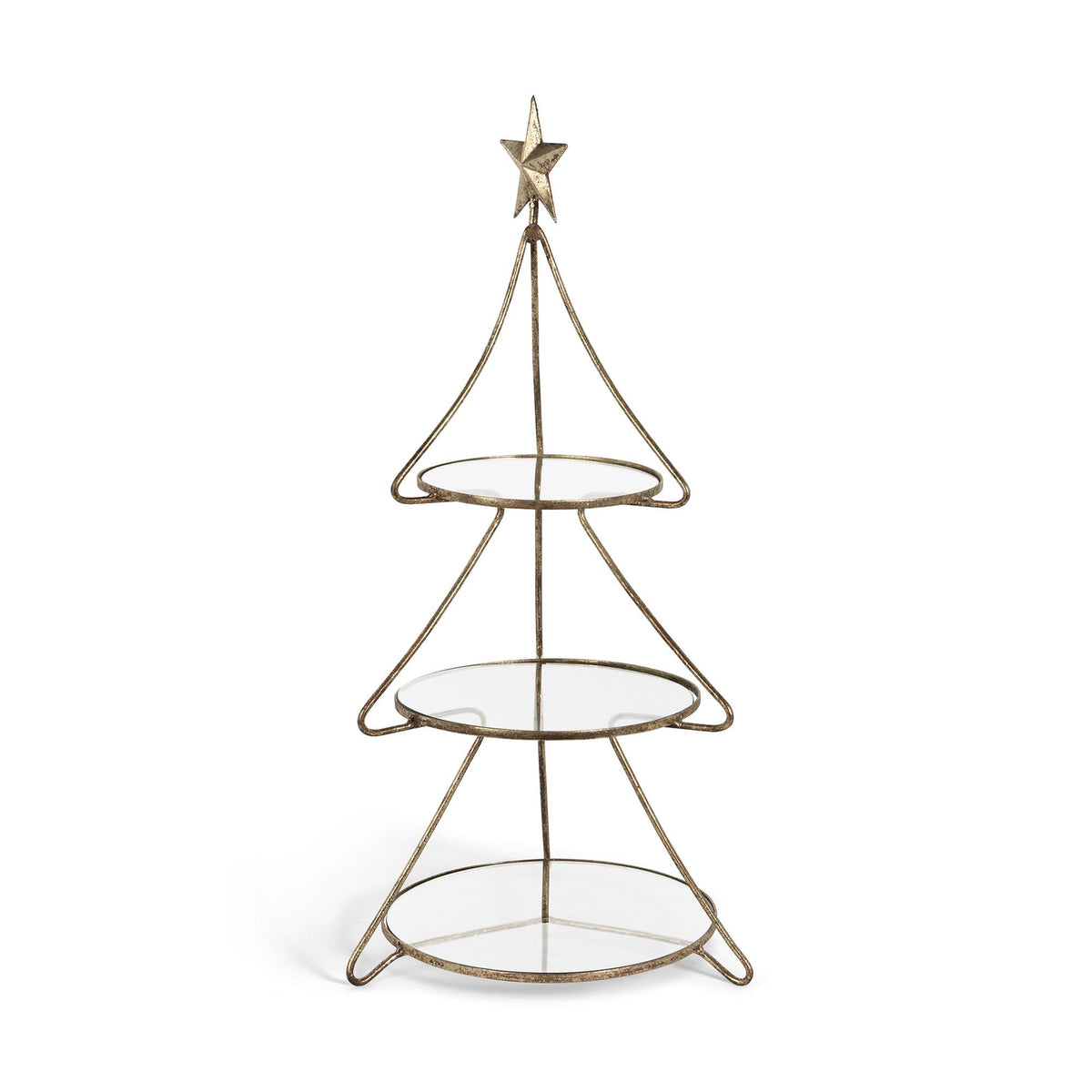 Metal Tree Shape Stand with Glass Shelves, 24"H