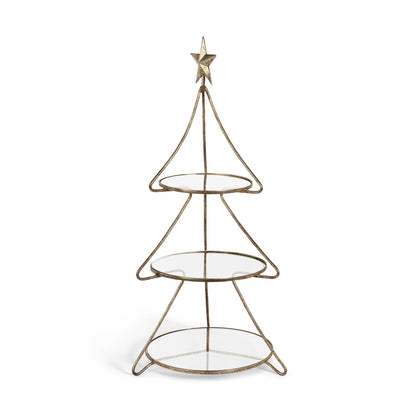 Metal Tree Shape Stand with Glass Shelves, 24"H