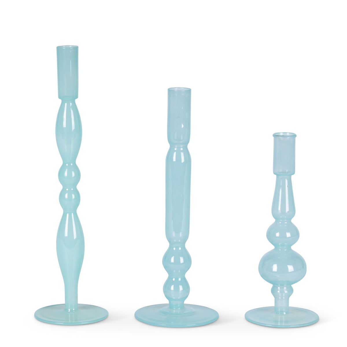 Glass Tabletop Candle Holder, Set of 3, Lg is 13"H