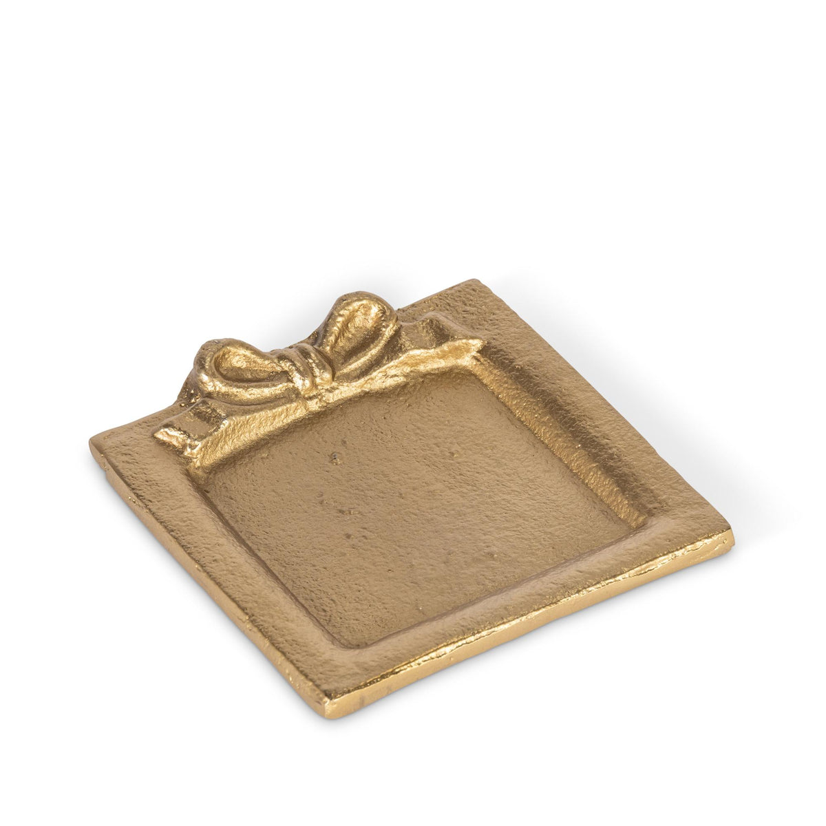 Square Antique Brass Aluminum Serving Tray with Bow, 4"L