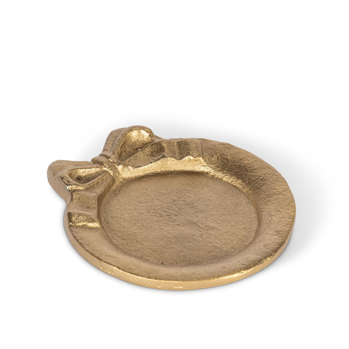 Round Antique Brass Aluminum Tray with Bow, 4"H