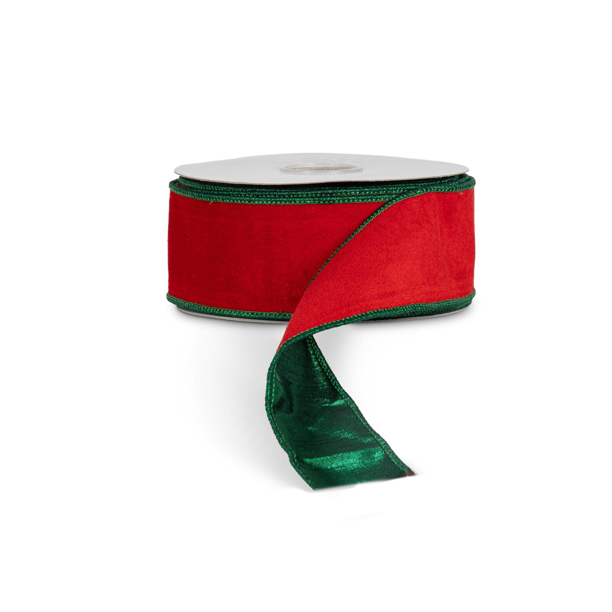 Red Velvet Ribbon with Green Metallic Back, 10 Yard, 2.5"W