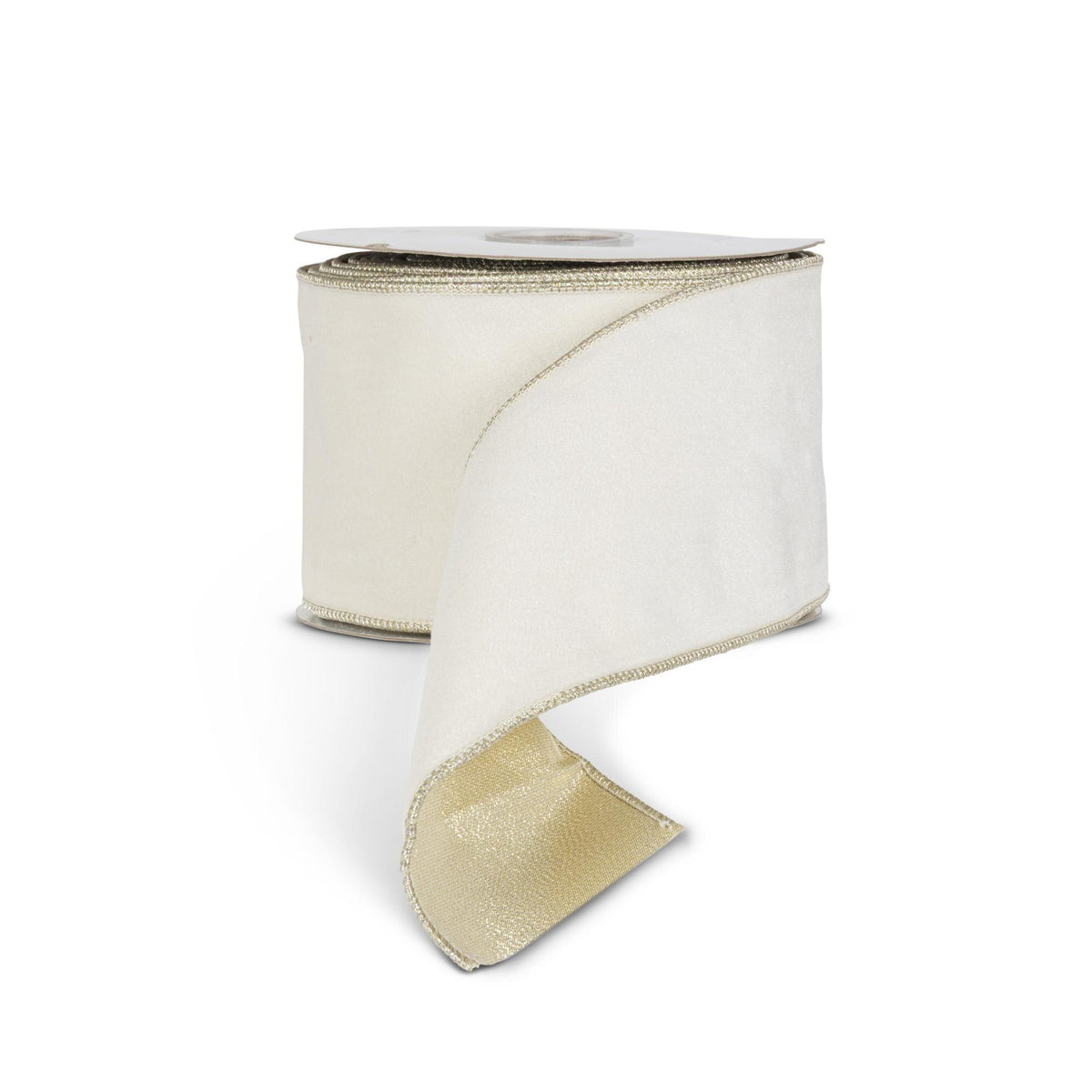 White and Gold Velvet Fused Ribbon, 10 Yards, 4"W