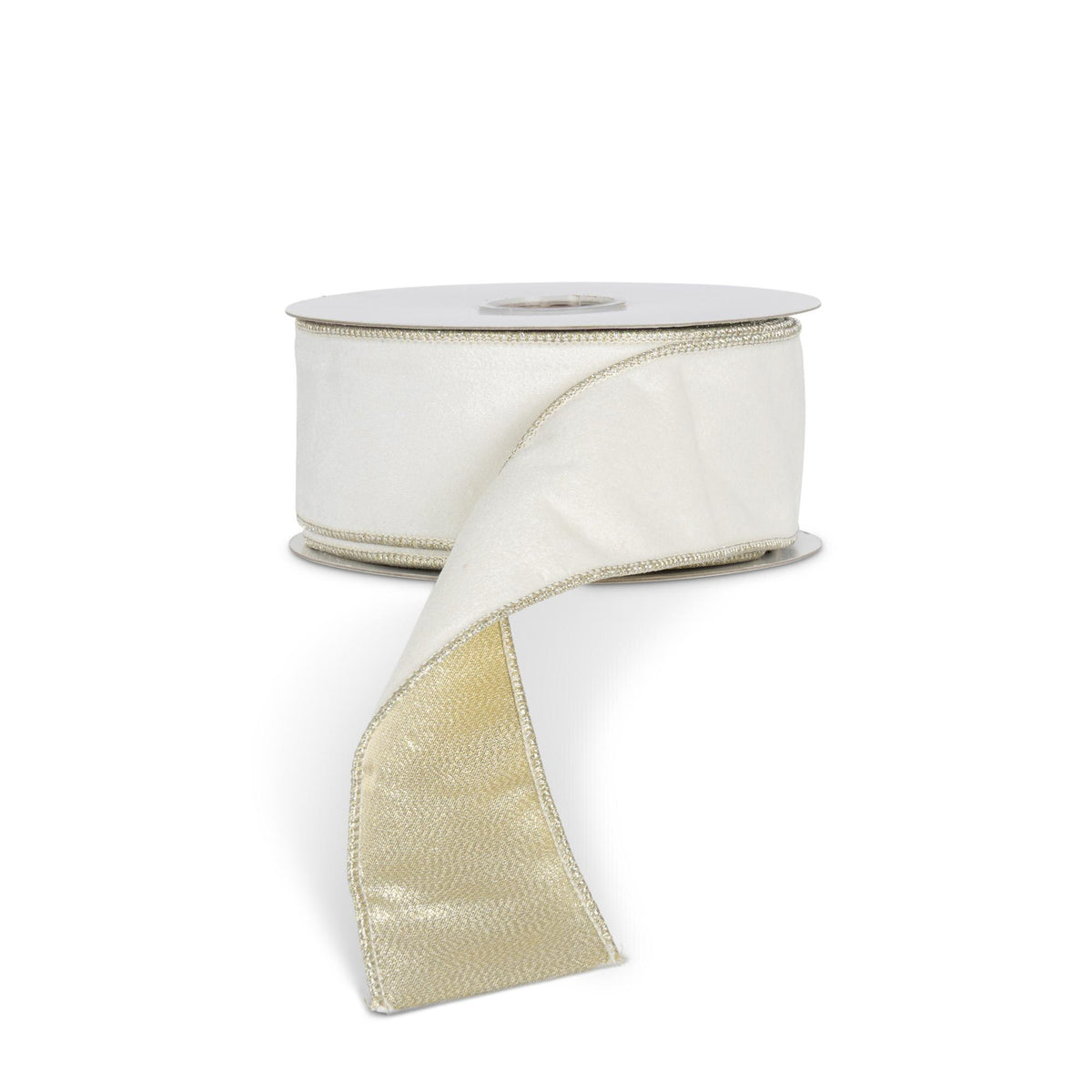 White and Gold Velvet Fused Ribbon, 10 Yards, 2.5"W