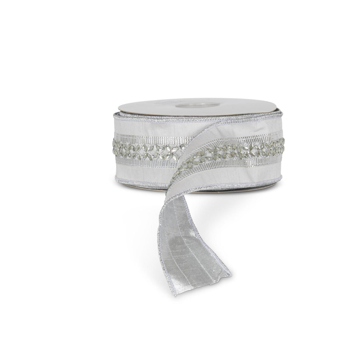 Jeweled Trim Metallic Dupioni Fused Ribbon, 10 Yards, 2.5"W