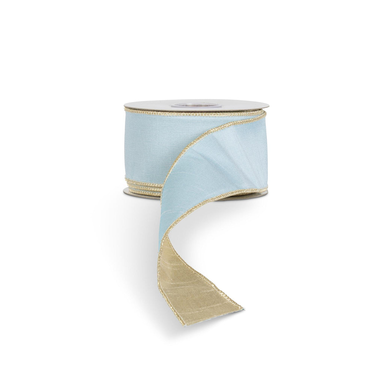 Light Blue and Gold Fused Dupioni and Metallic Ribbon, 10 Yards, 2.5"W