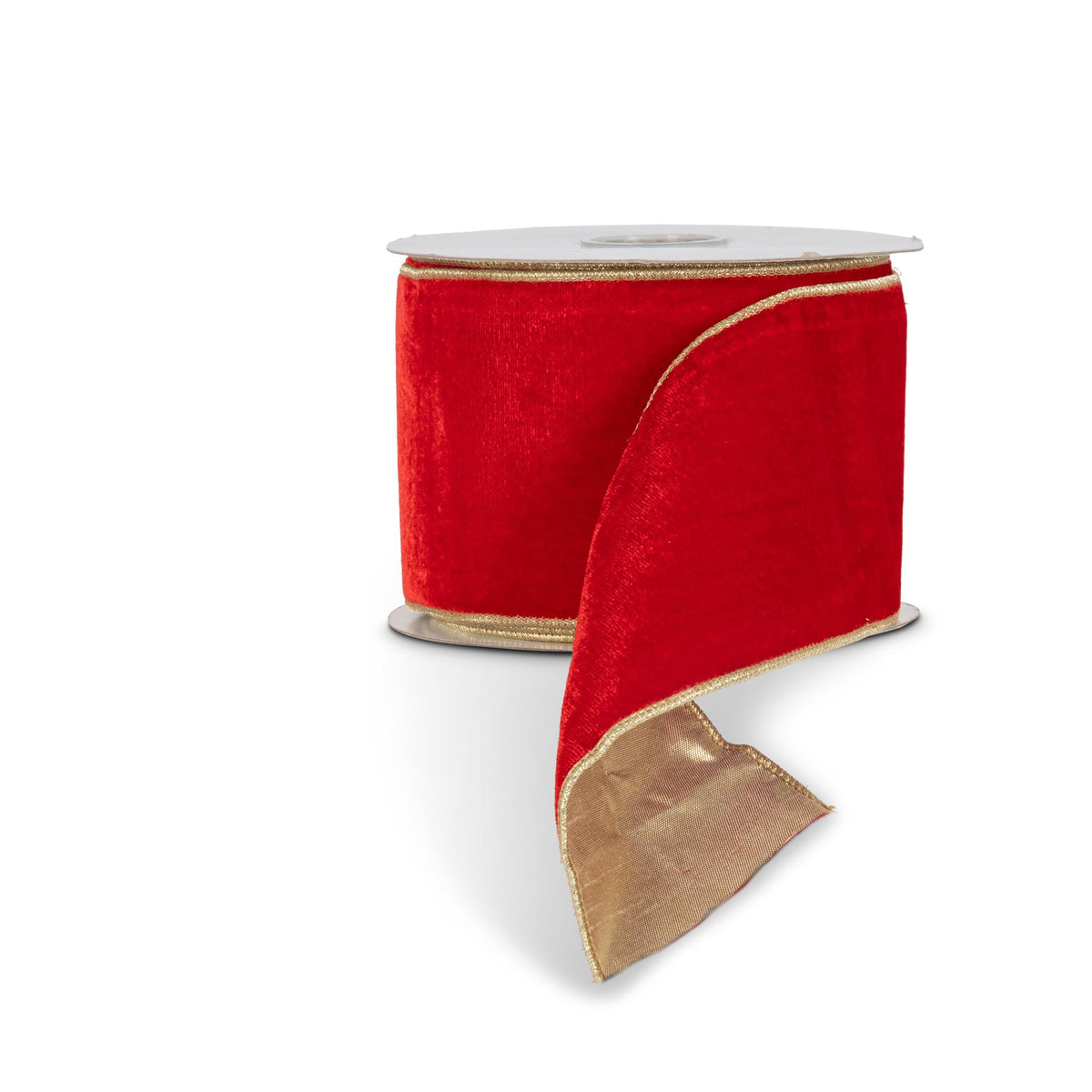 Red Velvet Ribbon with Mettalic Gold Back, 10 Yards, 4"W