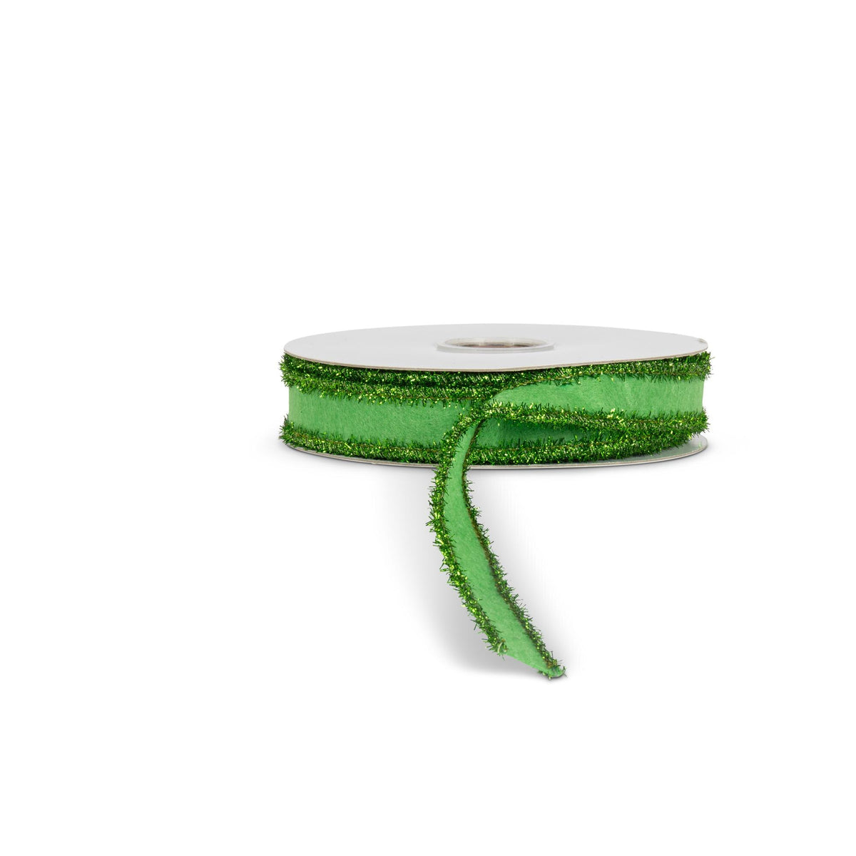 Green Felt Ribbon with Green Tinsel Edge, 10 Yard, 1"W