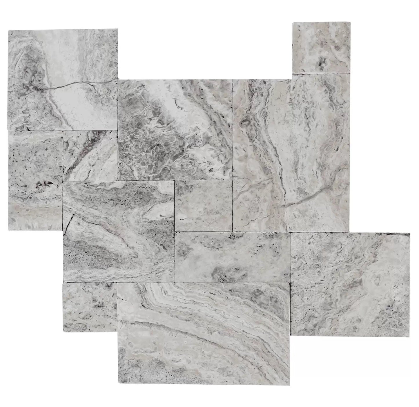 Alaska Silver Travertine Pattern Tumbled Pavers - Full Truckload