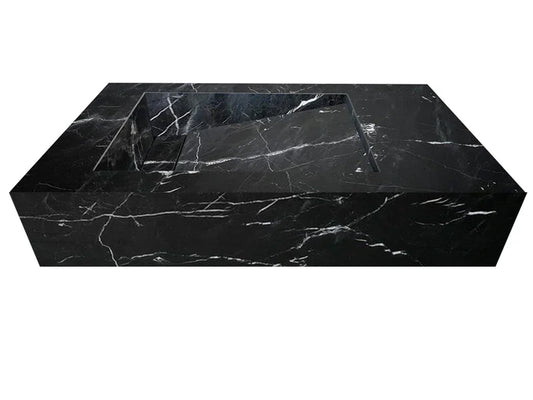 Alexandrette Black Marble Modern Rectangular Sink Wall-mount Bathroom Sink (W)18" (L)30" (H)7"