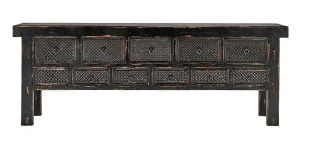 Lahey 11 Drawer Console Table in Antique Black