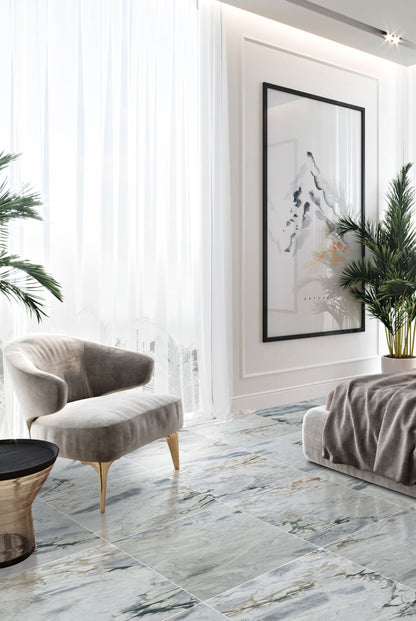 Aqua White Exotic Marble Polished Floor and Wall Tile - Large Format - Livfloors Collection