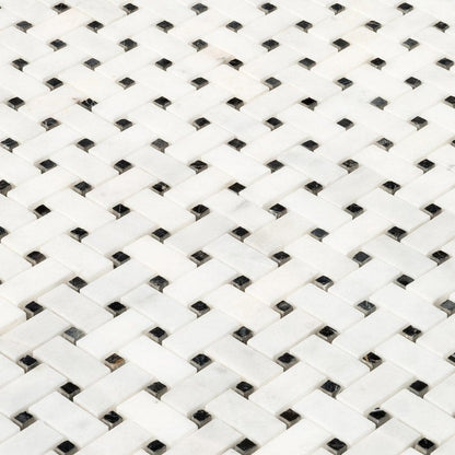 Carrara White-Toros Black Basketweave Mosaic Floor and Wall Tile - Livfloors Collection