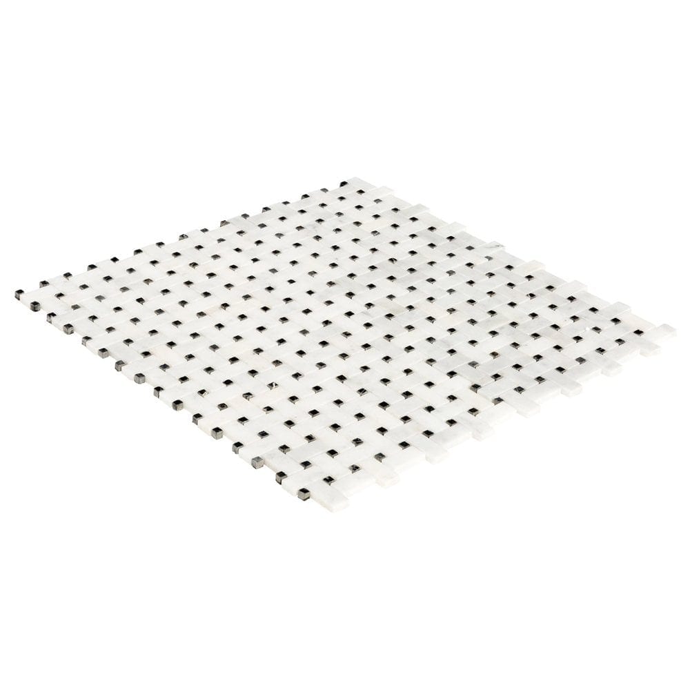 Carrara White-Toros Black Basketweave Mosaic Floor and Wall Tile - Livfloors Collection