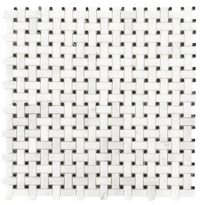 Carrara White-Toros Black Basketweave Mosaic Floor and Wall Tile - Livfloors Collection