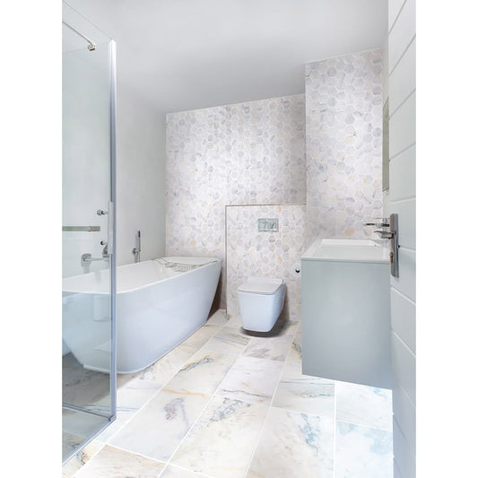 Bianco Ibiza White Marble Tumbled Mosaic Floor and Wall Tile - Livfloors Collection
