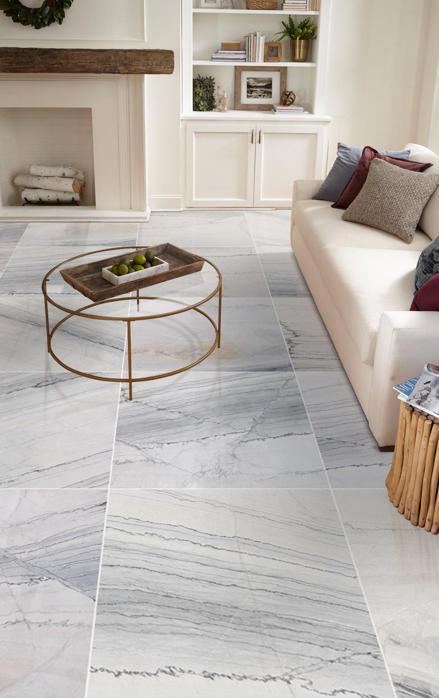 Bianco Massa Exotic Marble Polished Floor and Wall Tile - Large Format - Livfloors Collection