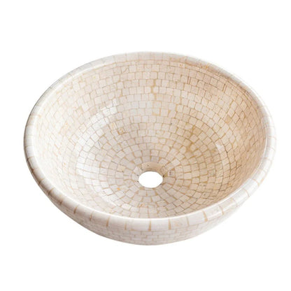 Botticino Marble Mosaic Natural Stone Round Above Vanity Vessel Sink Semi-polished (D)16" (H)6"