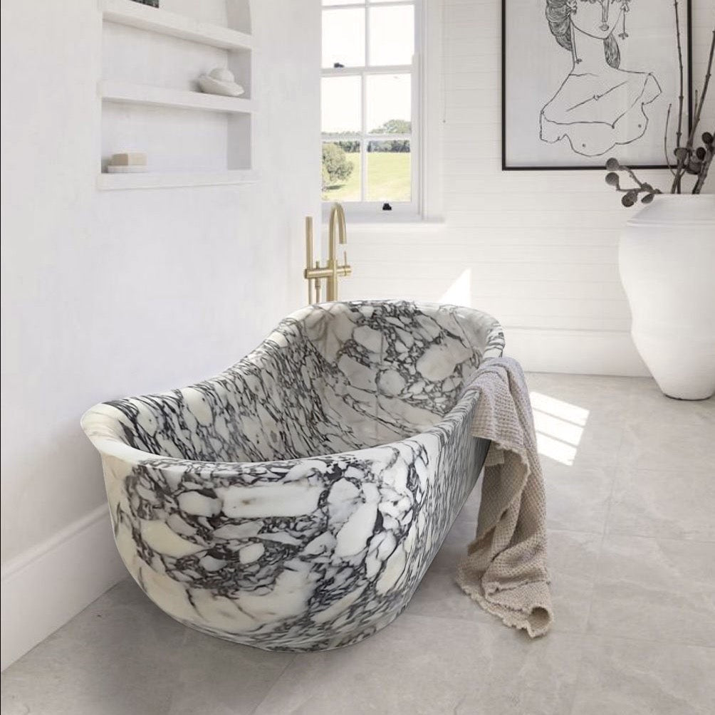 サミットインターナショナル　ユリコシルエット　岩盤浴 (W)34 Block Marble Solid from Hand-carved Bathtub Viola Calacatta ボディ・フェイスケア