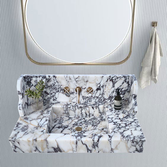 Calacatta Viola Marble Wall-mount Bathroom Sink with 10" Backsplash (W)20" (L)40" (H)6"