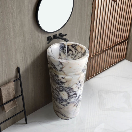 Calacatta Viola Marble Designer Pedestal Stand-Alone Sink (W)18" (L)18" (H)33"