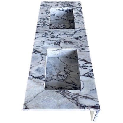 Calacatta Viola Marble Bathroom Double Sink Vanity (W)22" (L)67" (H)8"