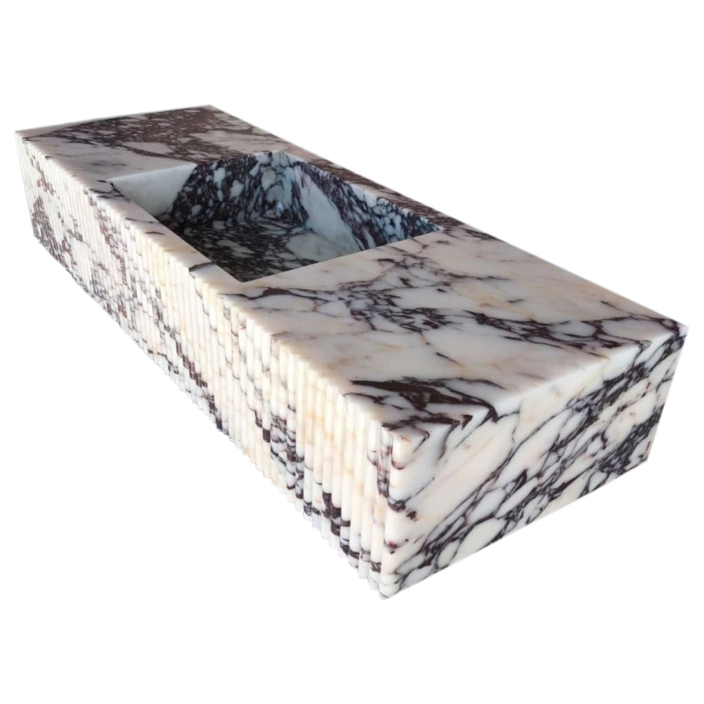 Calcatta Viola Marble Wall-mount Bathroom Vanity Sink Fluted Front (W)20" (L)56"