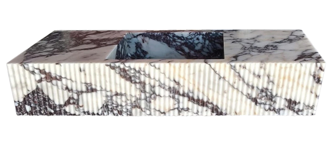 Calcatta Viola Marble Wall-mount Bathroom Vanity Sink Fluted Front (W)20" (L)56"