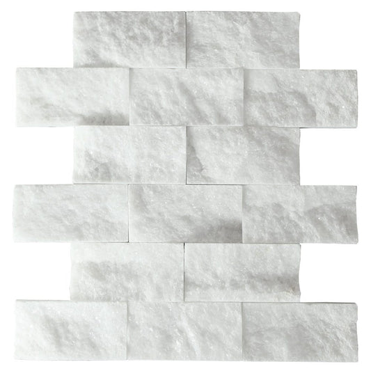 Carrara White Marble Split Face Brick Mosaic Wall Tile - Livfloors Collection