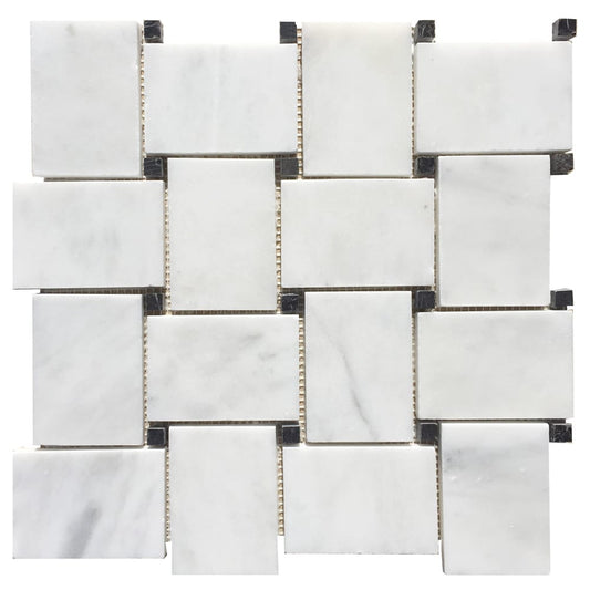 Carrara White-Toros Black Big Basketweave Mosaic Floor and Wall Tile - Livfloors Collection
